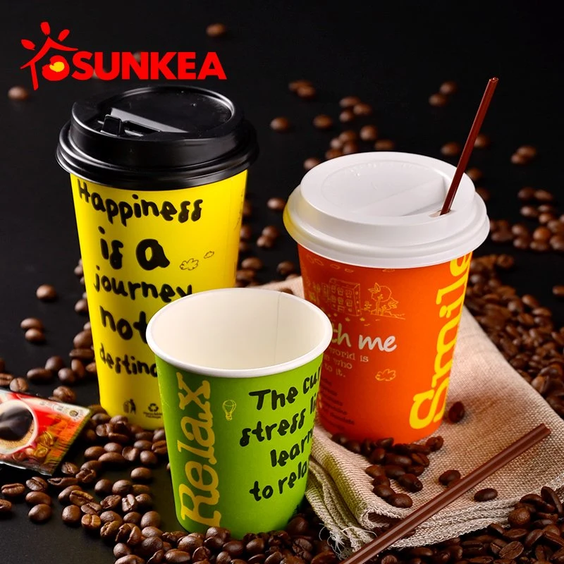 Sunkea Custom Disposable Single Wall Hot Drinking Kraft Paper Coffee Cups with Lids Free Sample Recyclable Food Packaging Paper Cup
