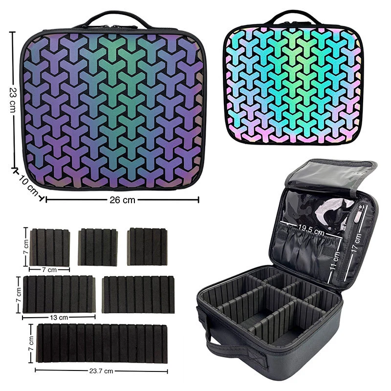 New Fashion Portable Cosmetics Bag Geometric Luminous Removable Compartment Travel Makeup Box Cosmetic Case