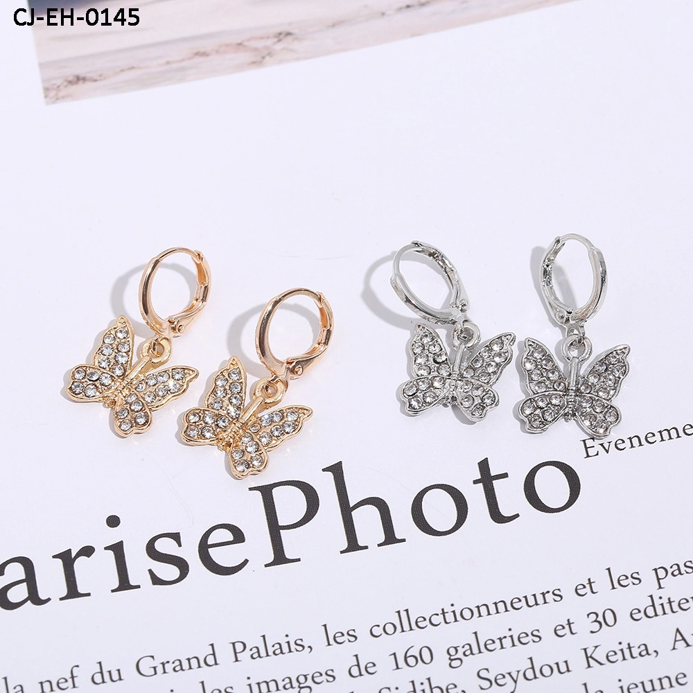 Fashion Designers Full Diamond Butterfly Elegant Temperament Rhinestone Clip on Earrings Factory Accessories