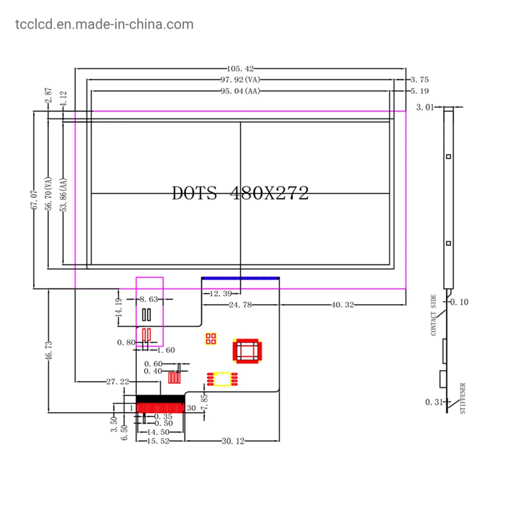 Shen Zhen 30 pinos SPI LCD Display 4.3 polegadas Nv3047 Controlador do módulo TFT 480X272