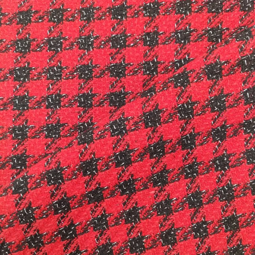 100%Chemical Fancy Yarn Houndstooth Lurex Fancy Tweed Woolen Fabric for Garment Fabric