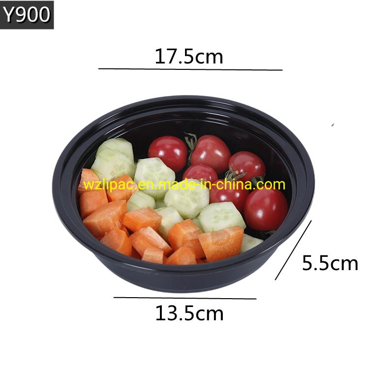 Large Volume Disposable Plastic Food Containers Tamper Evident Round Shape Plastic Bowl (900ml)