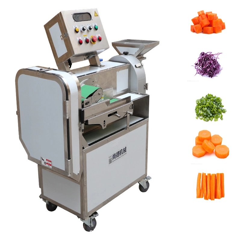 Machine de découpe de légumes et de fruits en dés, en cubes, en lanières, en lamelles de pommes de terre et de carottes.