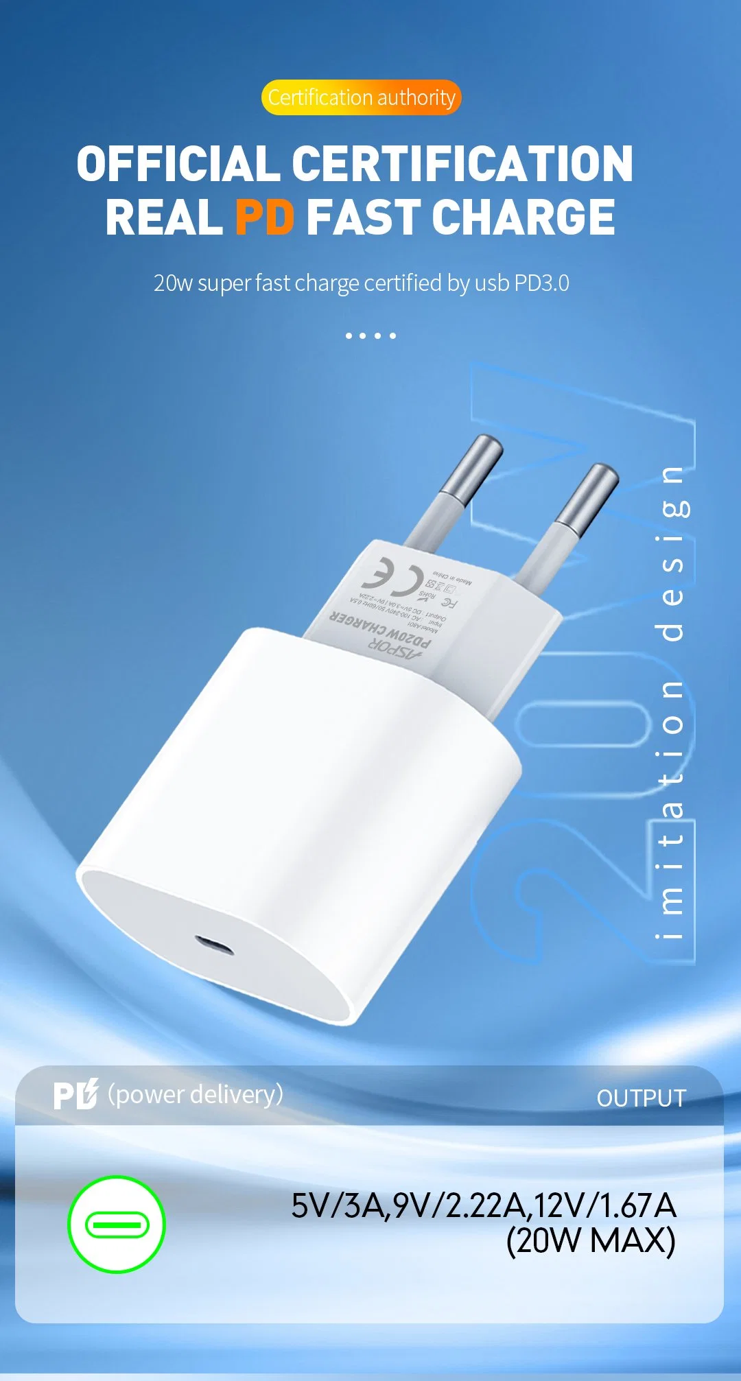 Factory Wholesale/Supplier Pd20W Fast Charging Adapter Cargador Rapido for Ios/Andriod Fast Charger