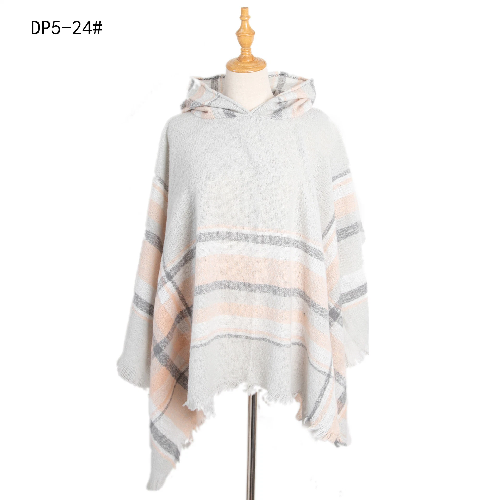 Hot Selling Checked Poncho Women Designer Knitted Shawls