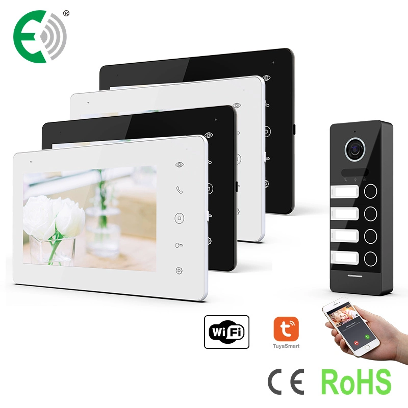 UTP/IP Small Building System for 4 Families with 7" Touch Screen Monitor and HD Big Size Doorbell