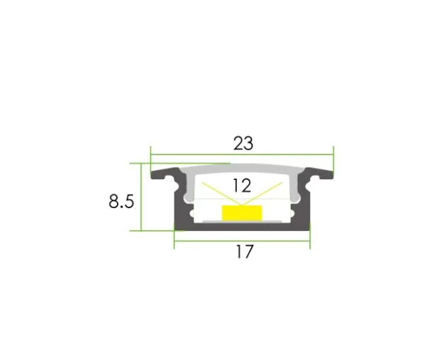 Alu2308 Recessed Extruded U-Shaped 6063 LED Strip Aluminum Extrusion with PMMA/PC Cover Apply to Indoor