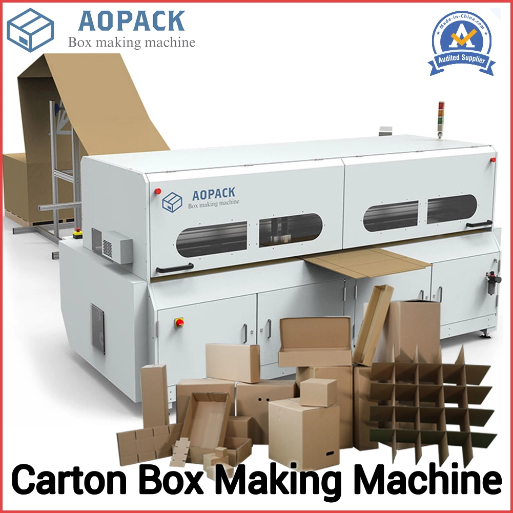 Aopack Solution d'emballage en carton on-demand avec machine automatique de fabrication de boîtes.