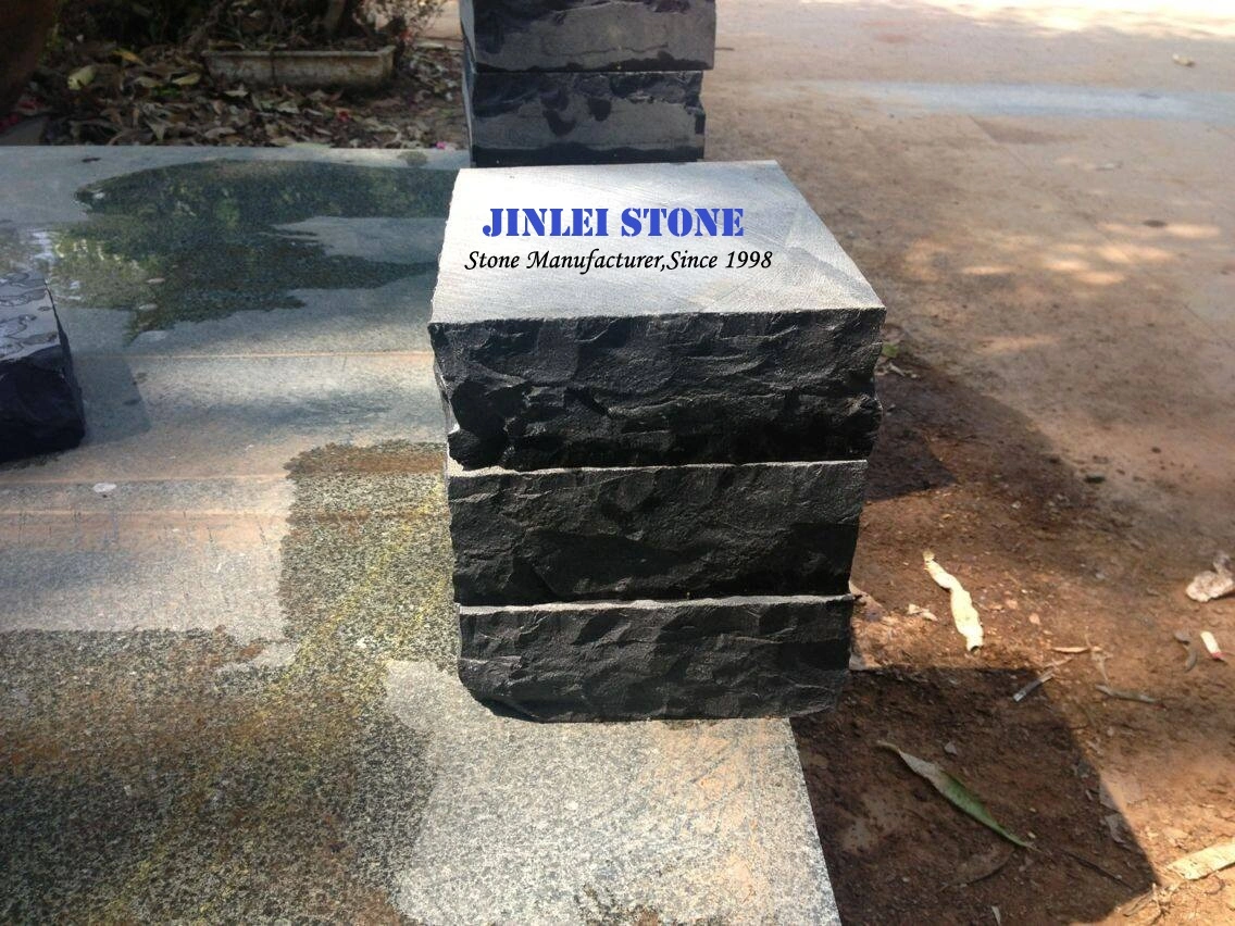 Black Basalt Paver, Honed Surface Machine Cut Paving Stone Black Basalt