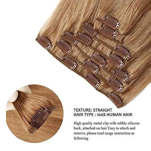 Las Extensiones de Cabello Humano 8 piezas 20 clips de Head Set completo de Clip en el cabello humano (AV-CH100-18-27)