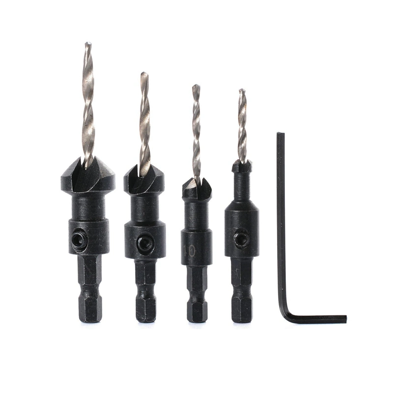 4PCS Hex Shank Countersink Bit for Wood,Wood Countersink Bit,Screw Countersinks,Plug Cutter and Countersink Set,Countersink Screw Bit,Countersink Drill Bit Set