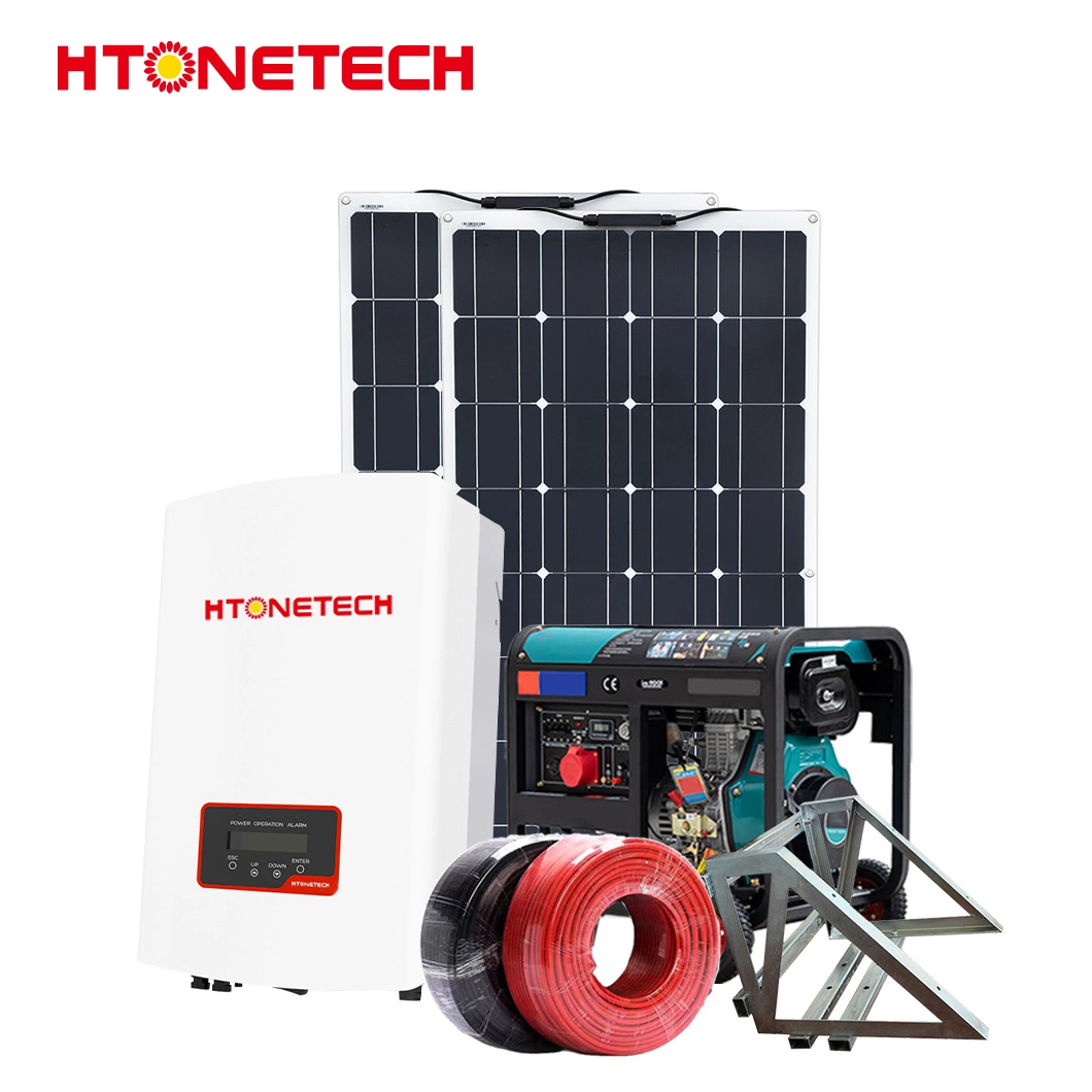 Htonetech Monocrystalline N-Type IBC Solar Panels Hybrid Solar Inverter 5 Kw China 5kw on Grid Wind Solar Power System with Marine Grade Diesel Generator