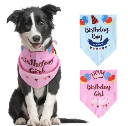 Happy Birthday with Triangular Bandanas Bandana Pink Scarf Pet Product Puppy Kitten Teddy Chihuahua Neckerchief Dogs Accessories Gift