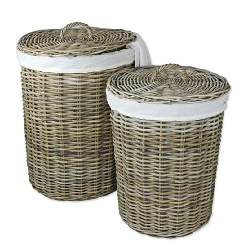 Runde Rattan Wicker Wäschekorb Große Kapazität Woven Schmutzige Kleidung Aufbewahrungskorb