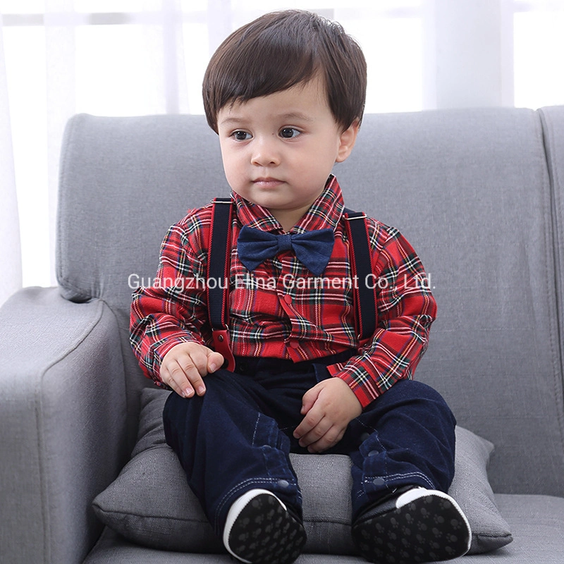 New Spring Gentleman Long-Sleeved Handsome Checked Cotton Shirt Newborn Baby Clothes Boys Wear