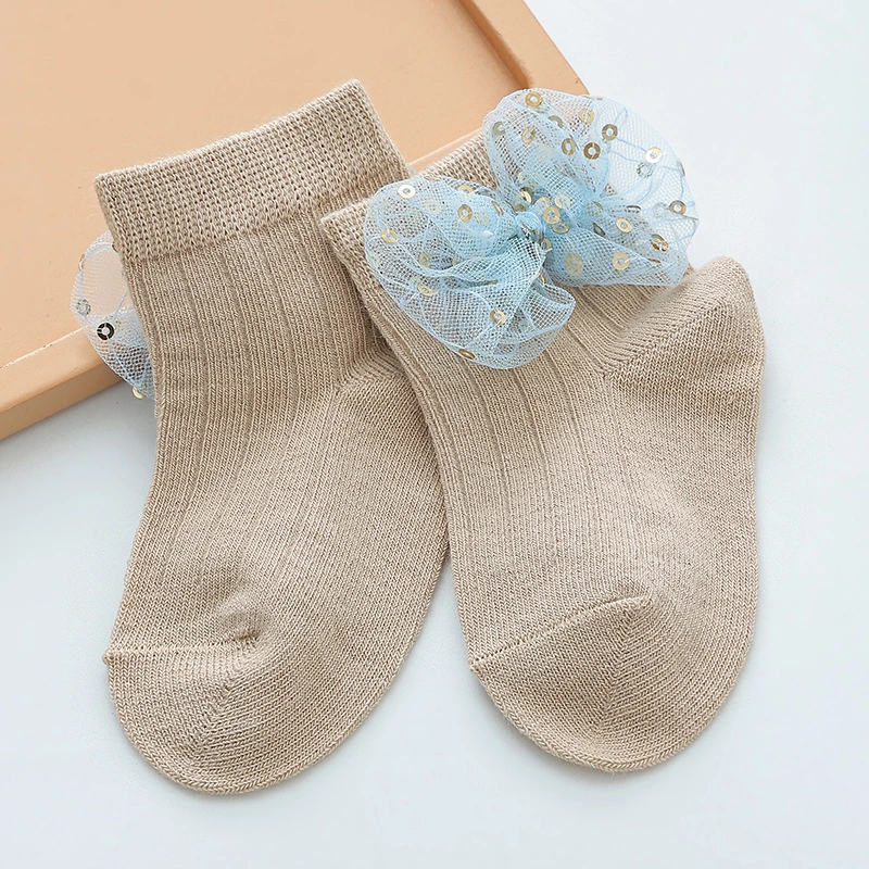 The Four Seasons Wear 0-2 Years Baby Girls Cotton Princess Socks with Beautiful Bow and Sequin