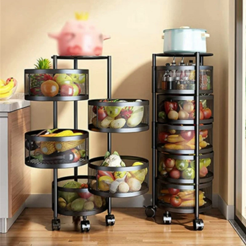 4 Layer Kitchen Rotating Storage Rack Rotating Storage Shelves Fruit Vegetable Rack