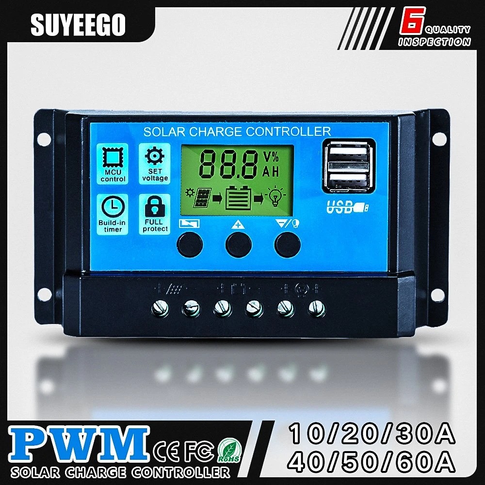 Controlador de carga solar PWM Suyeego Nova chegada controlador de carga solar Controlador de painel solar com 2 dispositivos USB ligados