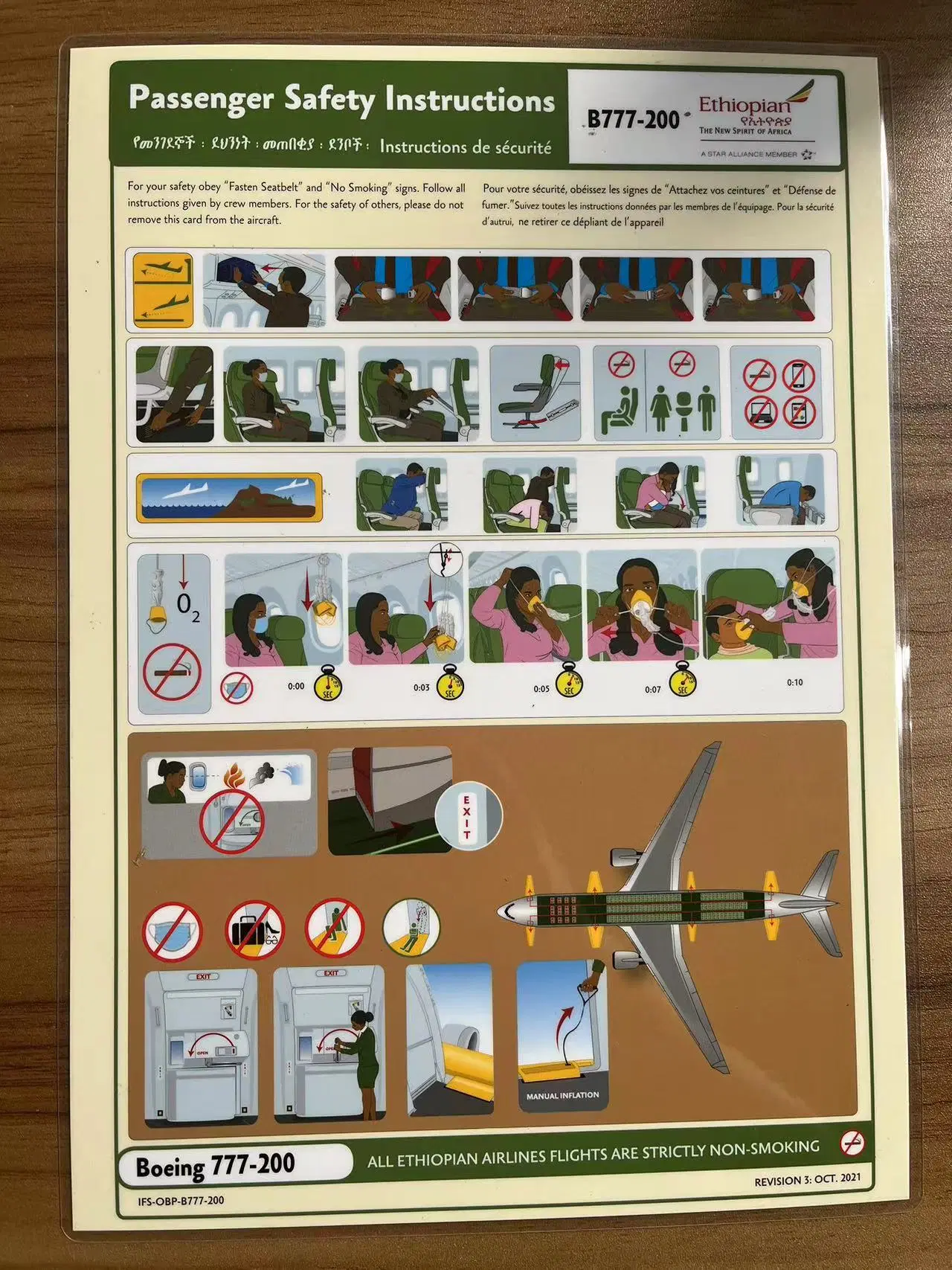 B777-200 de pasajeros de las compañías aéreas Tarjetas de instrucciones