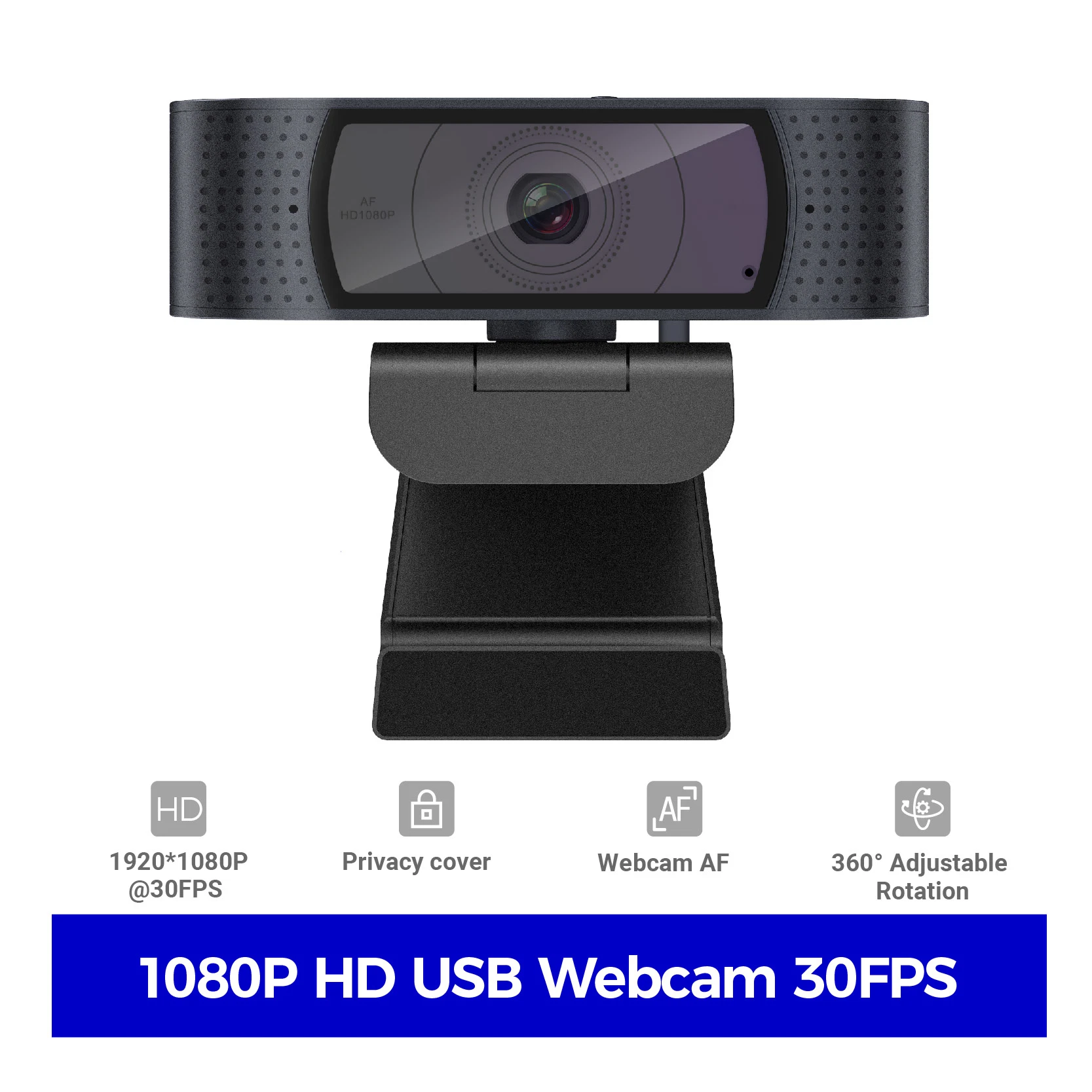 1920X1080@30fps Af Live Webcam 360 Rotating Camera with Mic and Privacy Cover