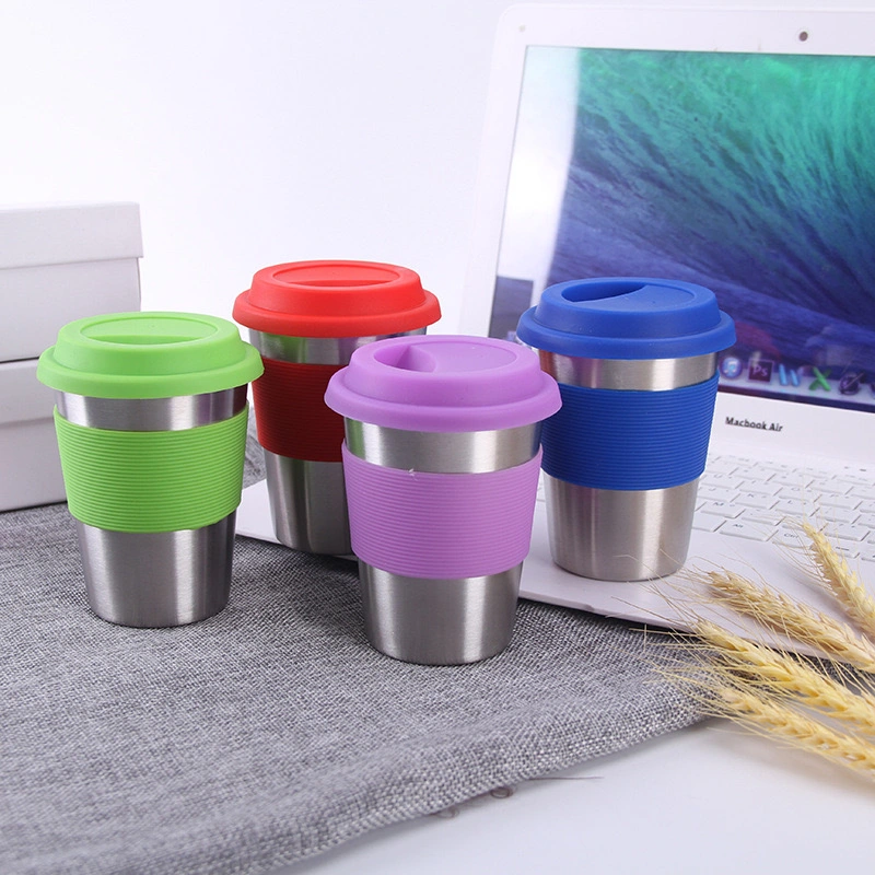 12oz Stainless Steel Insulated Vacuum Tumbler Travel Mug with Silicone Sleeve Cover