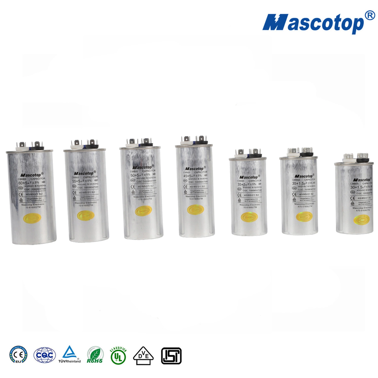 1-100UF Variable Mascotop 50PCS/CTN 50UF/450V بدء تشغيل Capacitor الصين ODM Cb65-R