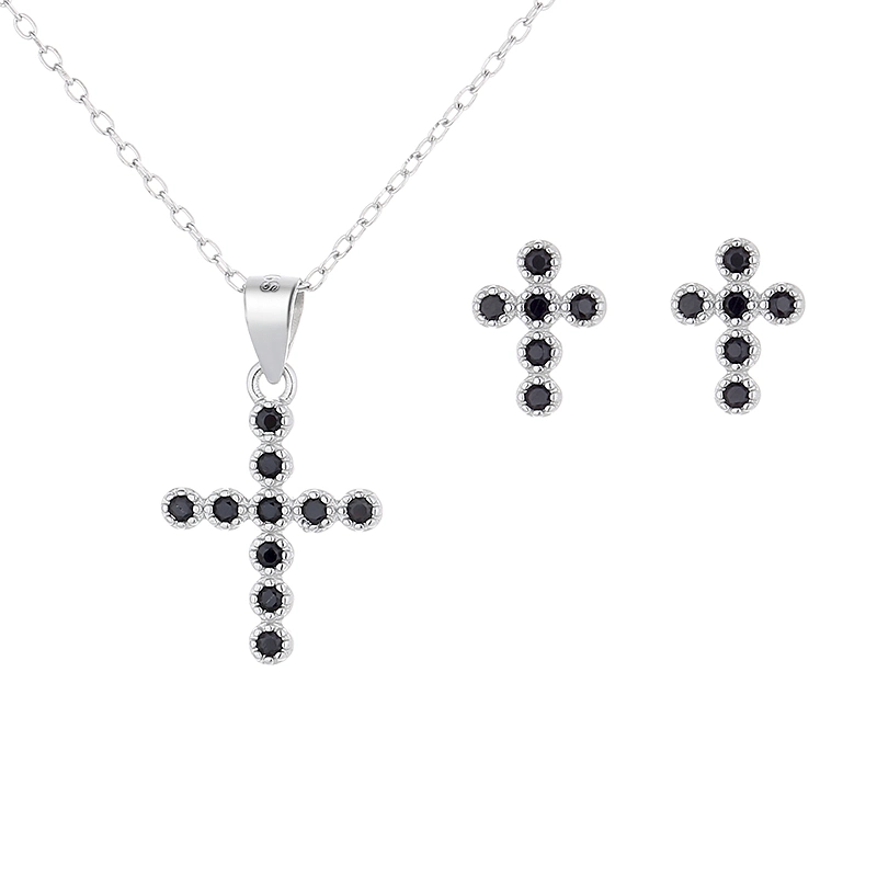 Fashion 925 Sterling Silber Kreuz Set mit schwarzem Zirkonium Schmuck In Silber Beschichtung für Großhandel/Lieferant