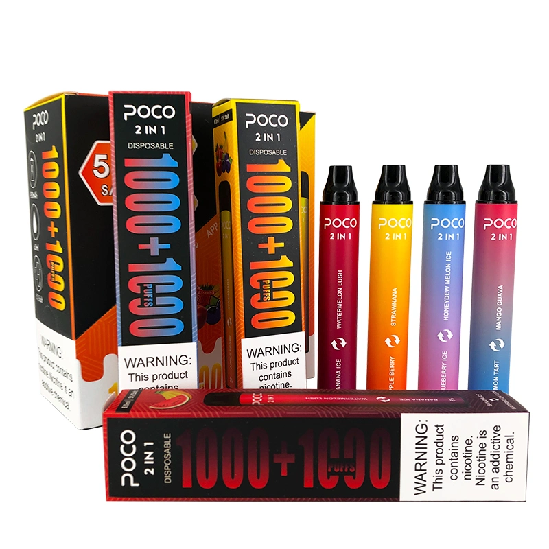 EU Popular 2 Flavors in 1 Poco Disposable/Chargeable Vape Pen 3+3ml Wholesale/Supplier Vape Bar 1000+1000puffs Vape Dual 0/2/5% Nic Factory Supply