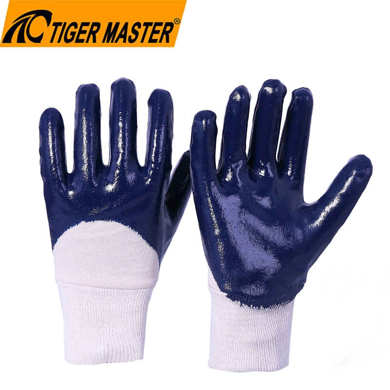 Oil Chemical Resistant Open Back Industrial Blue Nitrile Dipped Gloves Work