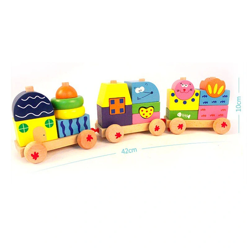 2022 Wooden Toys Color Wood Assembled Three Train Educational Toys