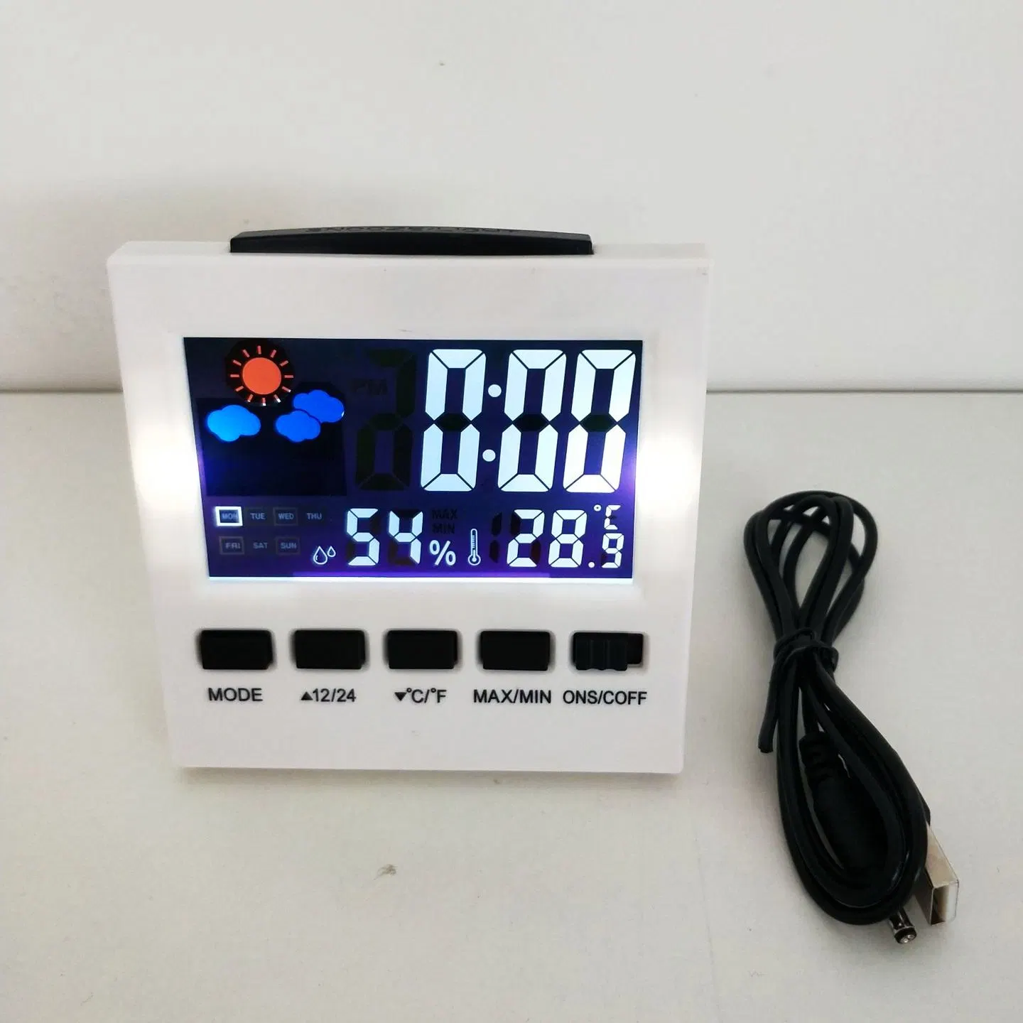 Retroiluminação LED Electronic Desktop Home Relógio da estação meteorológica digital