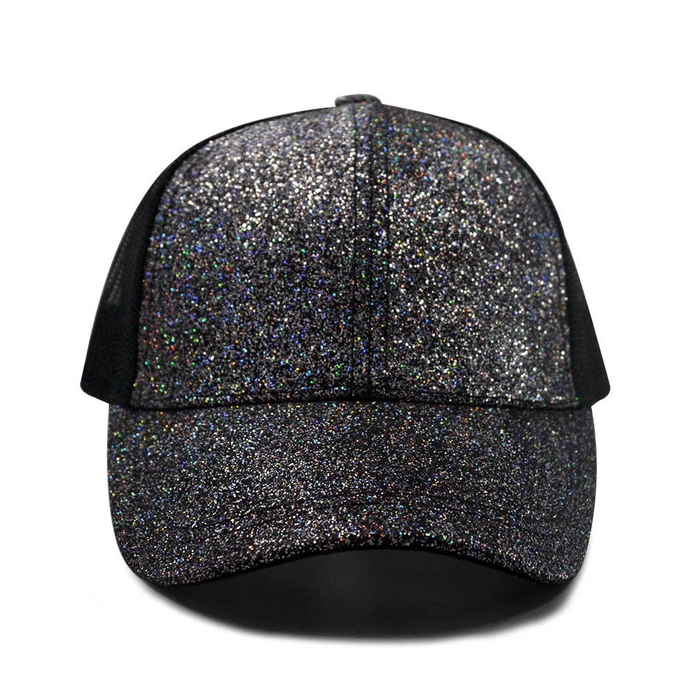 Ponytail Baseball Cap Women Summer Mesh Hats Casual Sport Sequin Caps