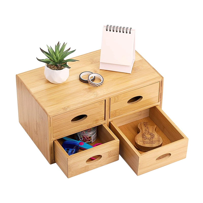 Wholesale/Supplier Hot Sale Stackable New Wooden Bamboo Desk Organizer Box Set with 4 Drawers for Home and Office Supplies