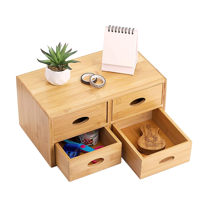 Venta al por mayor Hot Sale apilable Nuevo Escritorio de bambú de madera Organizer Box Juego con 4 cajones para suministros para el hogar y la oficina