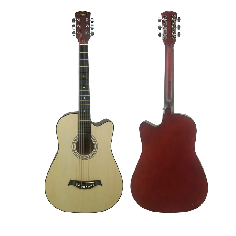 OEM personalizado ODM Aiersi Marca Lindenwood Cutway 38 pulgadas pequeño Guitarra acústica Folk Steel String
