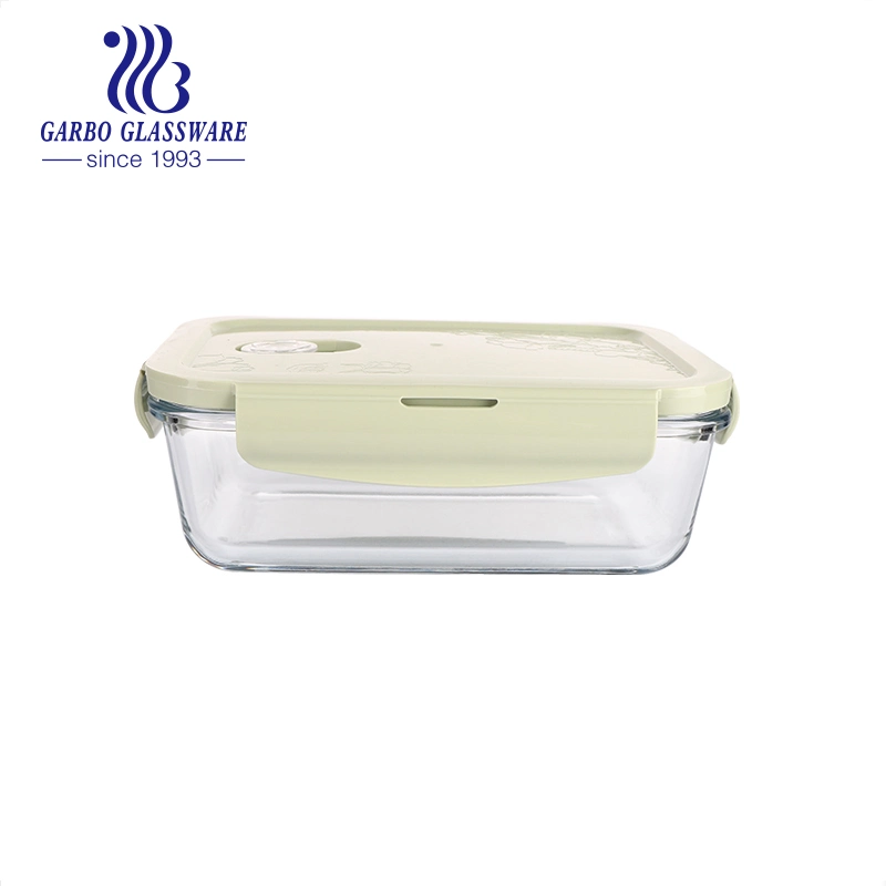 Recipiente de vidrio de Borosilicato 630ml para el almuerzo con recipiente para el almuerzo Cuencos redondos de almacenamiento de alimentos con forma rectangular