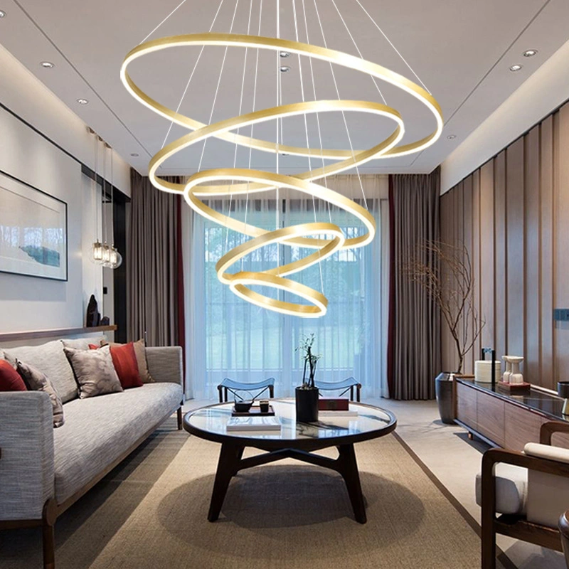 Customized Modern Simple Acrylic Round Circle Ring LED Lamp Bedroom Study Restaurant Stylish Multi-Circular Chandelier Light