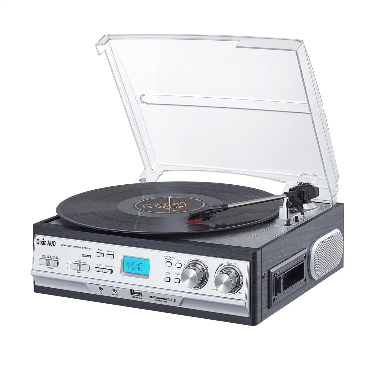 Turntable Player with Cassette Aux in Headphonejack Wooden Case Vinyl Record Players