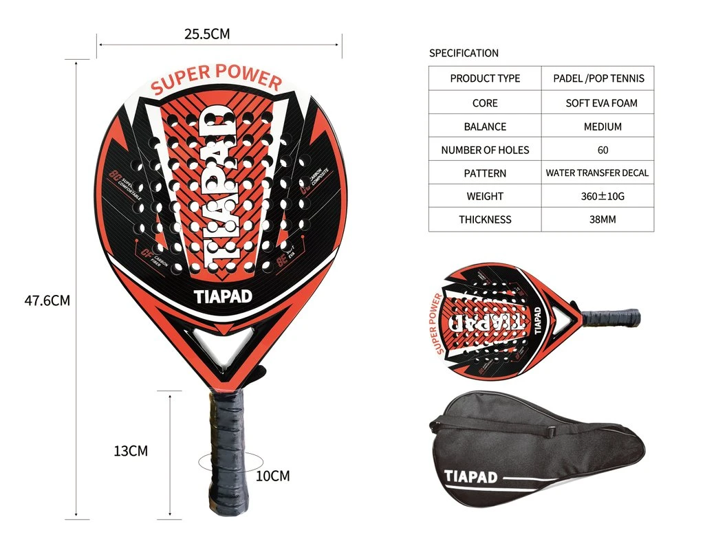 Raqueta de tenis Padel profesional aprobado Deportes de Raqueta Paleta de fibra de carbono Fibra de vidrio de artículos deportivos