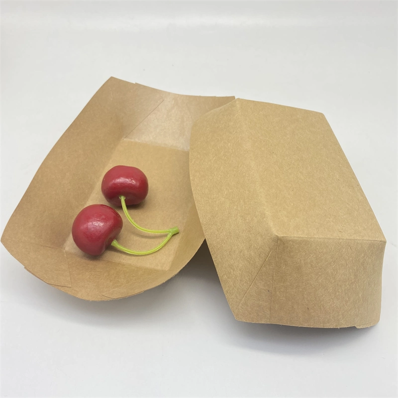 Customized Logo Printing, Disposable Kraft Paper Boat Box Container, Food Pallet for Takeout