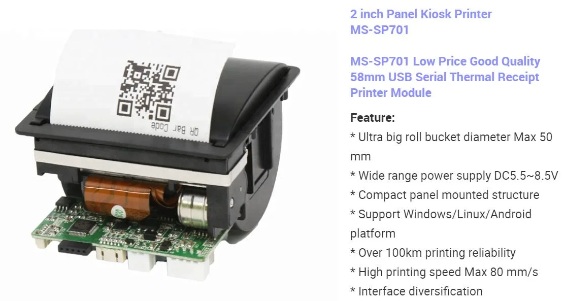 Ms-Sp701 58mm Module d'imprimante kiosque Imprimantes panneau thermique pour le testeur