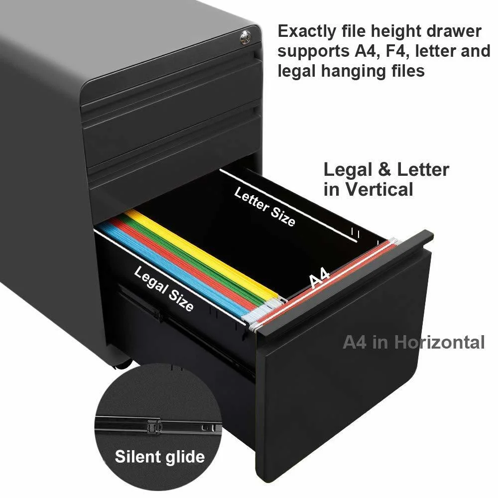 Under The Desk 3 Drawers Home Bedside Table Office Mobile Cabinet Pedestals