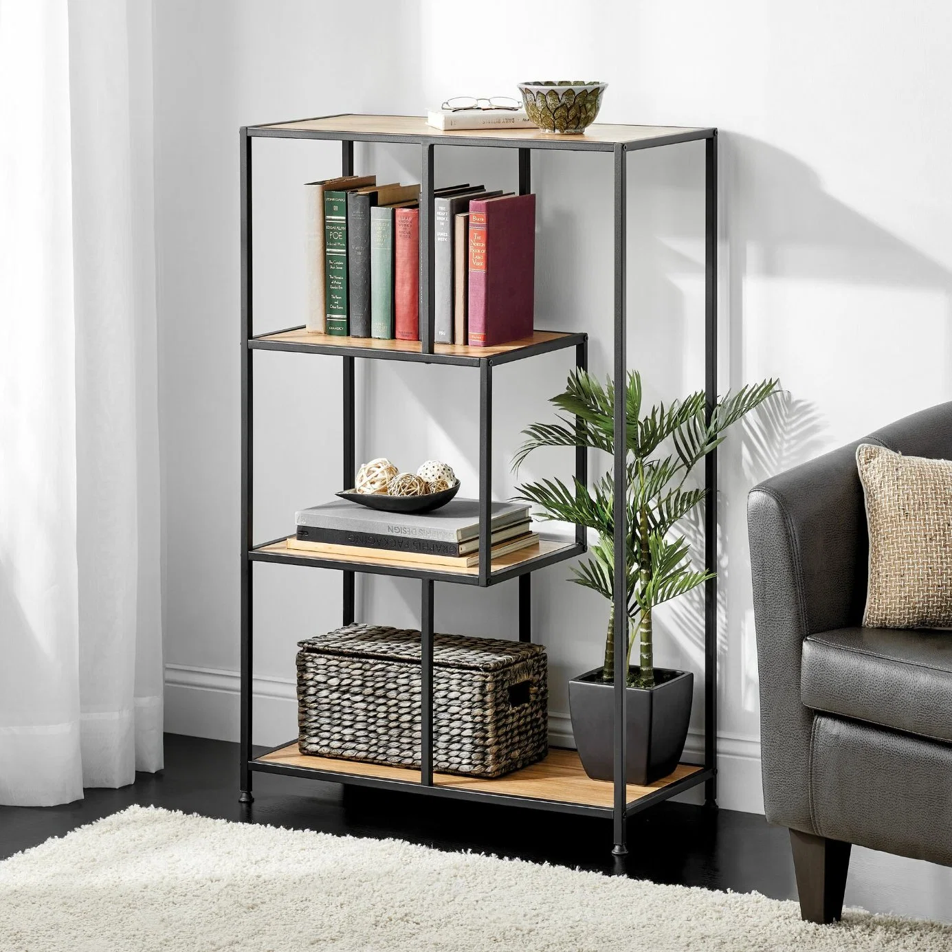 Modern Book Shelf Display Stand with Wood Board