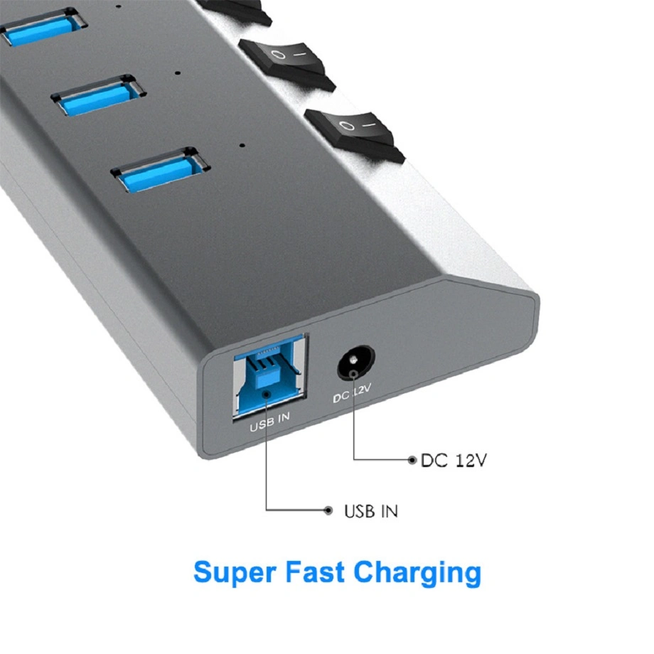 محور USB 3.0 من 7 منافذ مزود بمفاتيح طاقة فردية