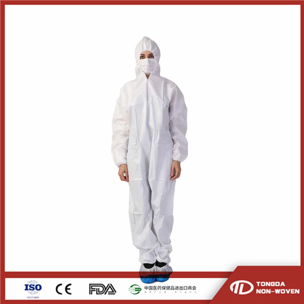 Fully Body Hooded Without Boot Microporous Liquid Resistant Laminated Non Woven Disposable Coverall with Taped Seams