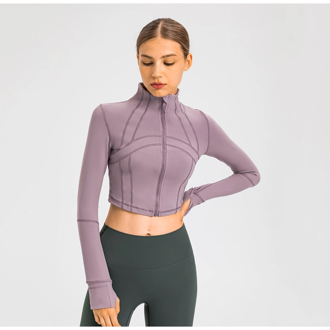 Nouvelle arrivée Femmes Entraînement Vestes à manches longues coupées Fermeture éclair Léger Pull-over Athlétique Yoga Course Tops