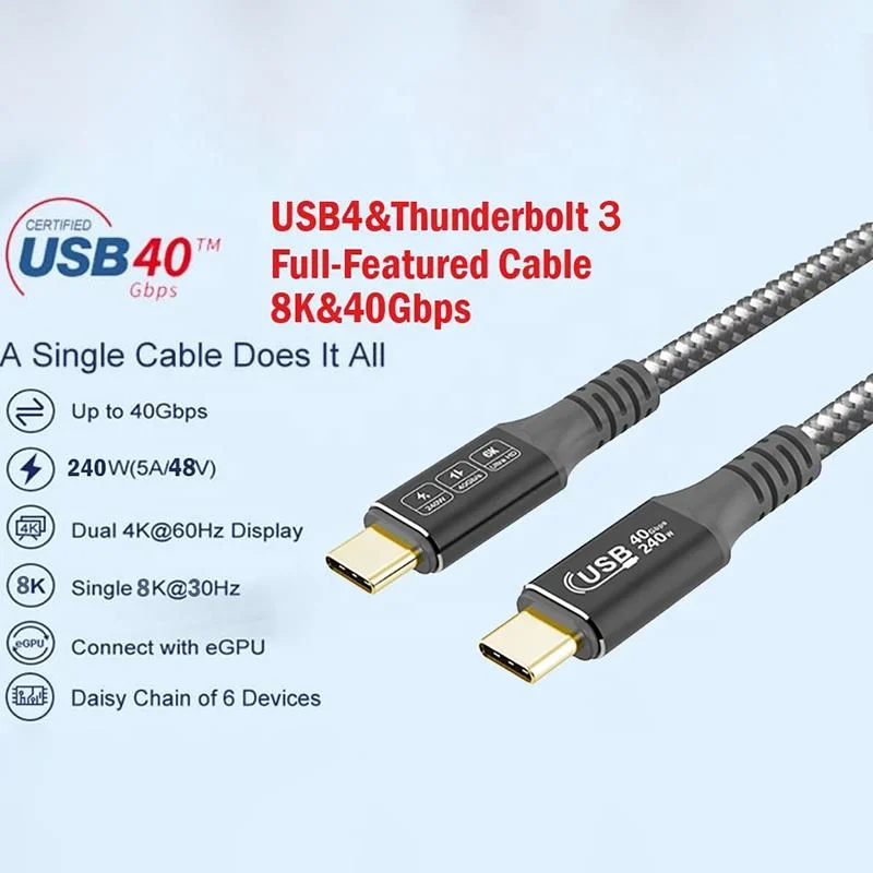 240W Pd la carga rápida de datos de alta velocidad USB 4.0 Cable con conector tipo C