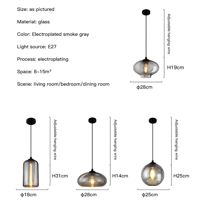 Zhongshan Beleuchtung Retro Nordic Design LED Pendelleuchte für das Abendessen Zimmer Küche Tisch Bar Schlafzimmer Art Schwarz Farbe Glas Decke Kronleuchter Licht E27