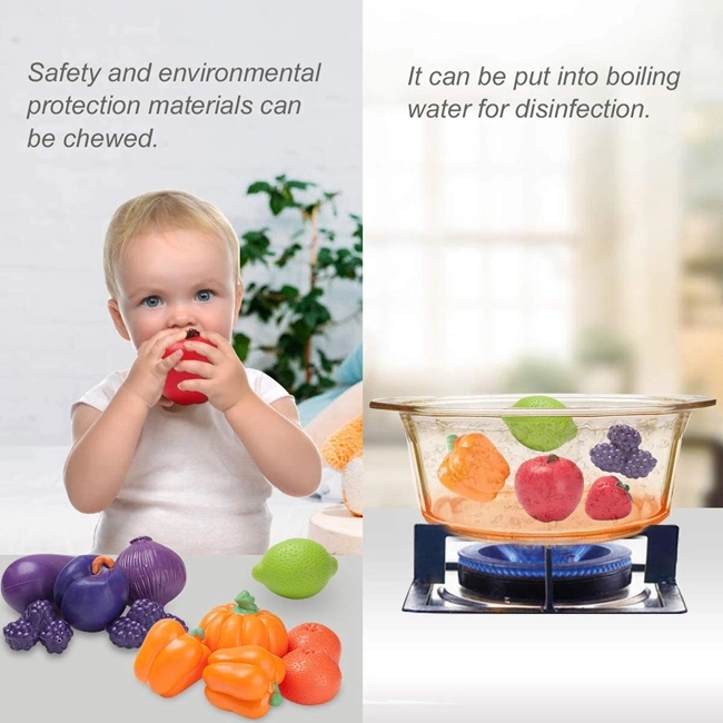 Tombotoys Wholesale/Supplier Children TPR Vegetable and Fruit Five Color Bucket Toy Set Kids Pretend Play Kitchen Food Set Color Sorting Fun Fruit Toy Food Play Set