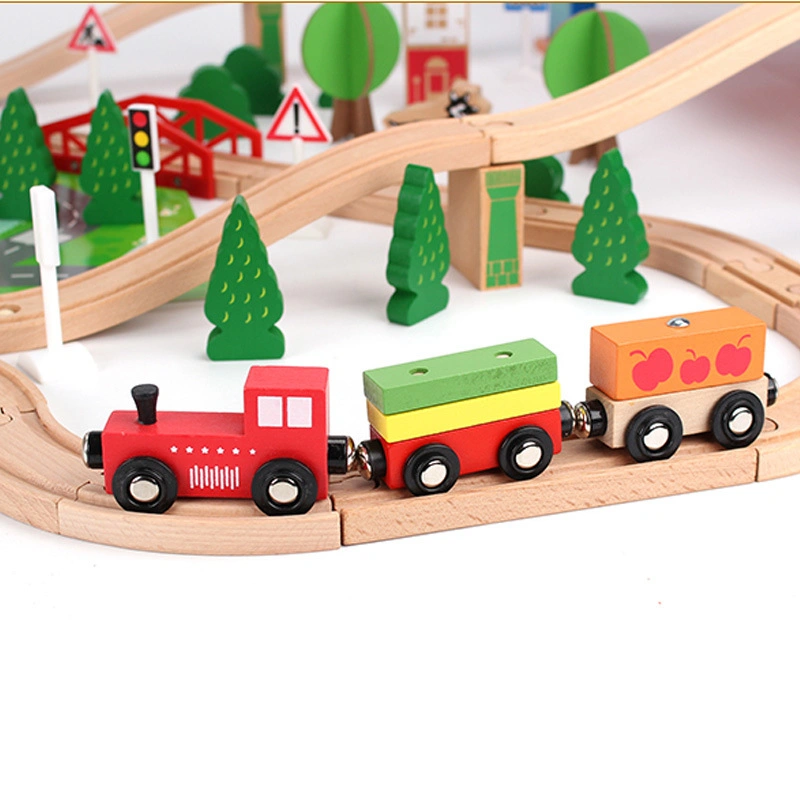 Wholesale/Supplier Cheap Educational 70 PCS Railway Wooden Toy Train Sets for Kids